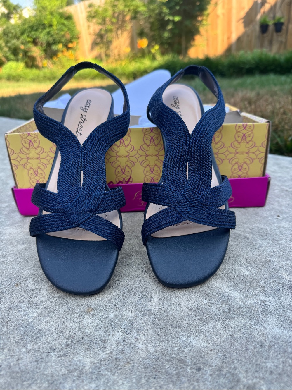 easy street Navy Braided Slingback Sandals